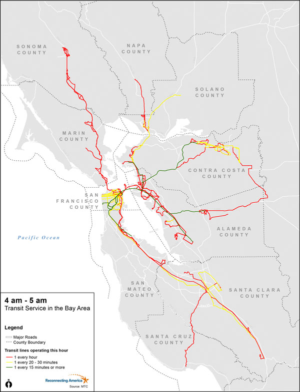 Morning Transit Frequencies Compared: 4 a.m. to 5 a.m.