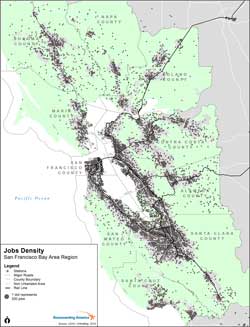 The location of jobs throughout the region