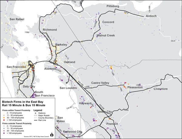 East Bay Biotech Firms Proximity to Transit