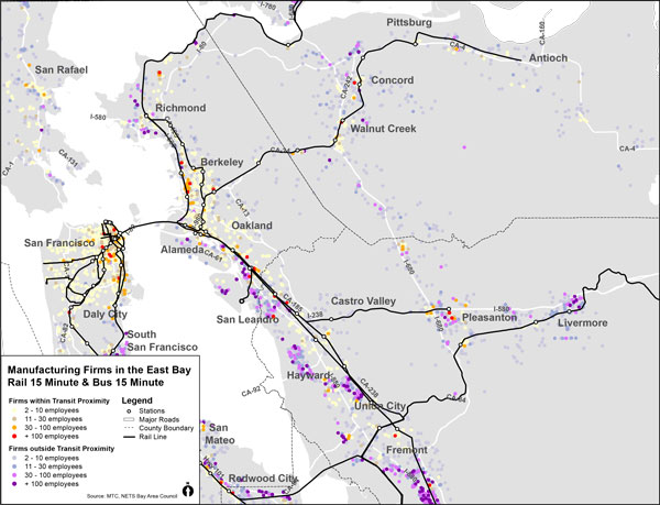 East Bay Advanced and Food Manufacturing Firms Proximity to Transit