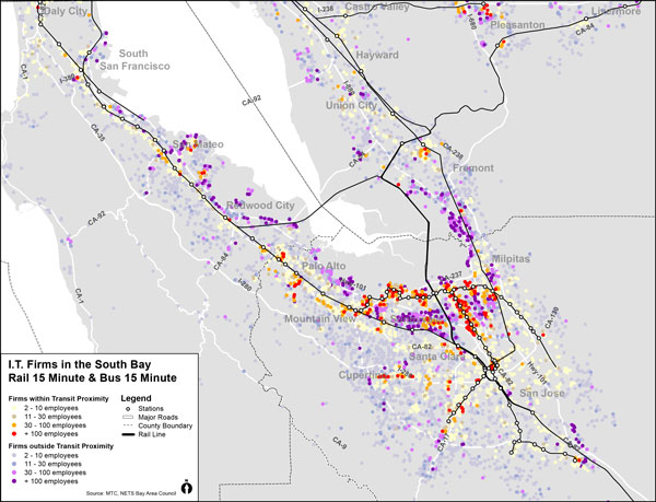 South Bay IT firms proximity to transit