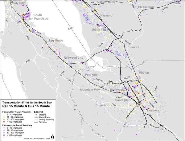 South Bay Transportation and Warehousing Firms Proximity to Transit